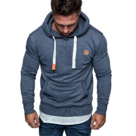 Herr Hoodie med känguruficka - Blå huvtröja