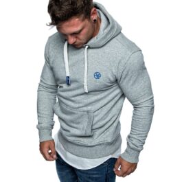 Ljusgrå Herr Hoodie med känguruficka