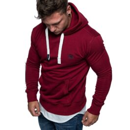 Vinröd Hoodie herr med känguruficka Herrtröja