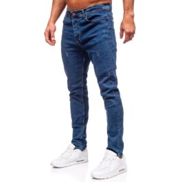 Lätt slitna herrjeans - Mörkblå regular fit