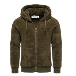 Zip huvtröja i fleece - kakigrön herrtröja med luva