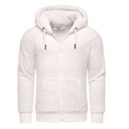 Vit fleecetröja med huva - Zip hoodie Herr