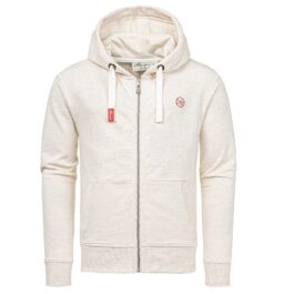 Zip hoodie för herr - Beige herrtröja med dragkedja och luva