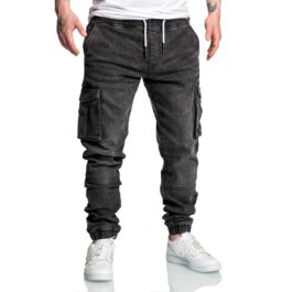 Svarta Jeans Joggers Herr - Cargobyxor