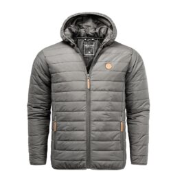 Grå quiltad höstjacka med luva - Herrjacka