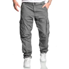 Mörkgråa chinobyxor med cargofickor