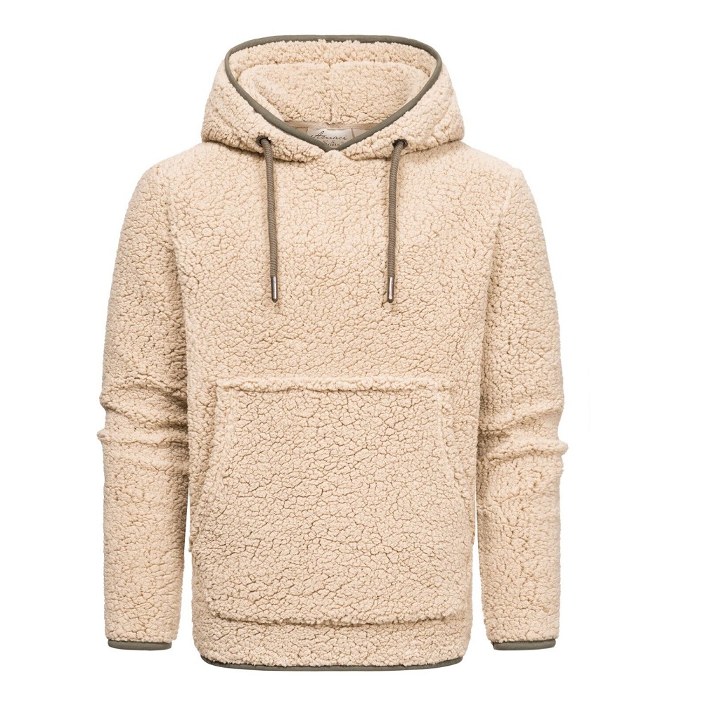 Beige hoodie i skön fleece - Herrtröja