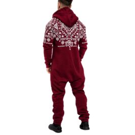 Unisex Vintage onesies - Jumpsuits med luva - vinröd bakifrån