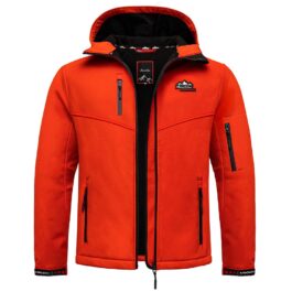 Röd softshelljacka med huva - Herrjacka