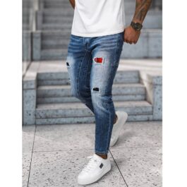 Slitna Jeans med Lagningslappar - Blå Herr