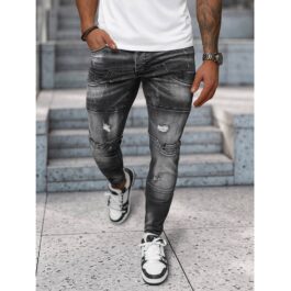 Svarta Slim Fit Jeans - Dekorativa Sömmar framifrån