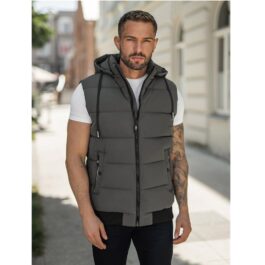 Herrväst med avtagbar huva – Mörkgrå quiltad väst