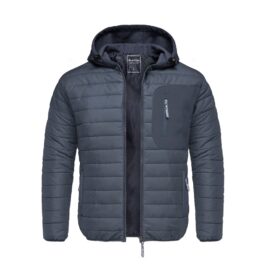 marinblå herrjacka med luva från amaci and sons