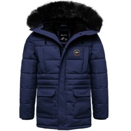 Mörkblå parkas Herr - Vinterjacka med huva